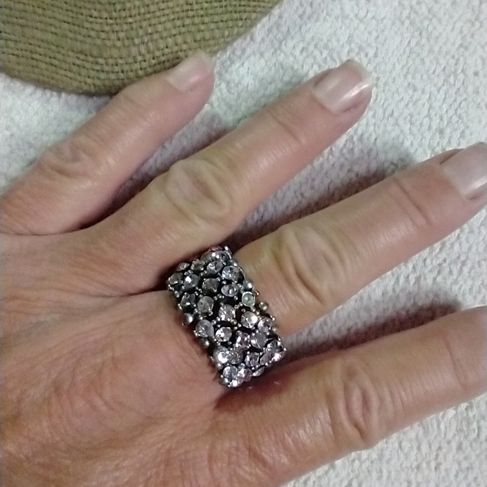 Wide stretch rhinestone ring 9